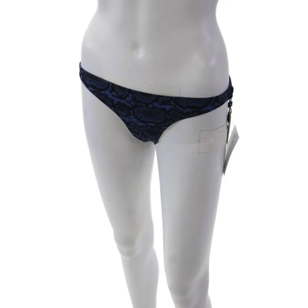 Vitamin A Womens Stretch Animal Print Reversible Bikini Bottoms Blue Size L